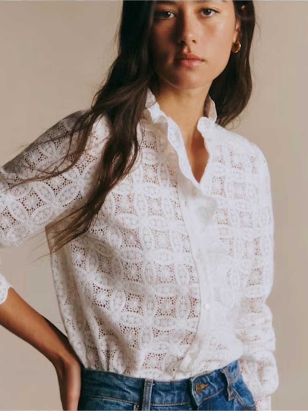 Sezane CHLO SHIRT ECRU GUIPURE Size 8 NWT - Picture 3 of 6